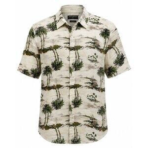 Banana Republic Linen Bl Shirt Slim Mens Sz M Short Sleeve Palm Trees Earthy EUC